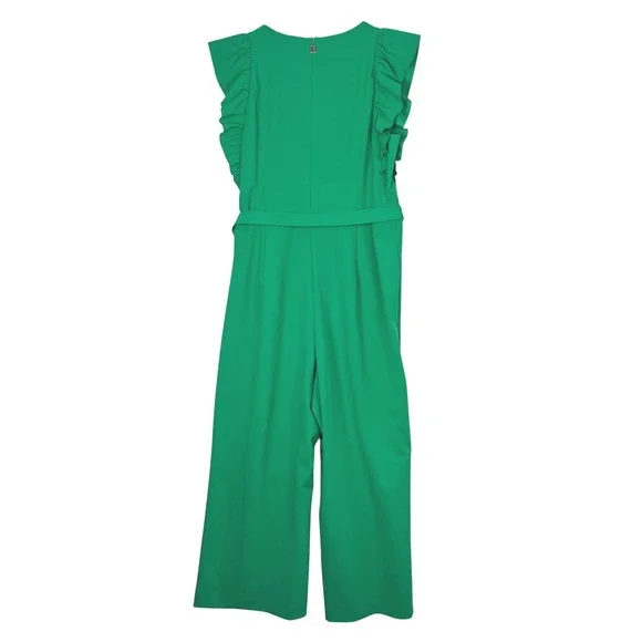 Tommy Hilfiger Green Jumpsuit Women's Ruffle Sleeve V Neck Belted Size 12 - Picture 3 of 16